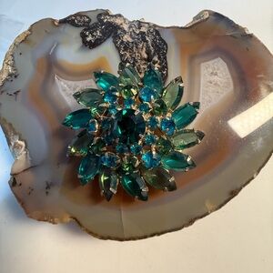 Vintage Teal Blue Green Brooch Guc 2"